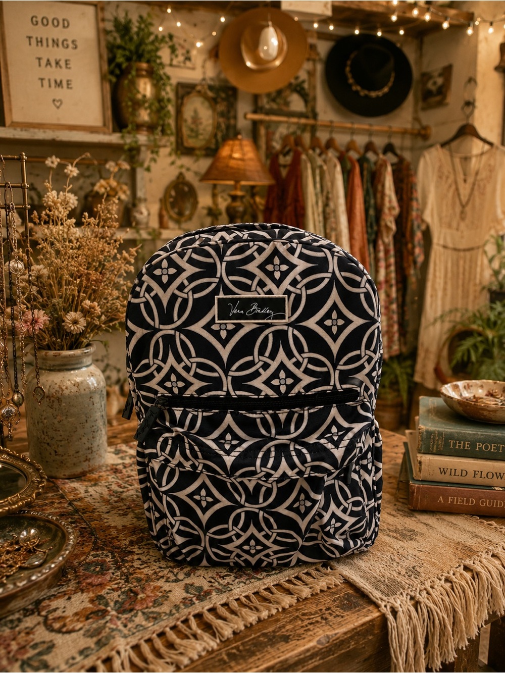 Vera Bradley Lighten Up Just Right Backpack in Concerto- Black and White